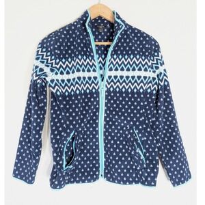 Talbots Blue Fleece Jacket; Fair Isle Full Zip Mock Neck Petites P